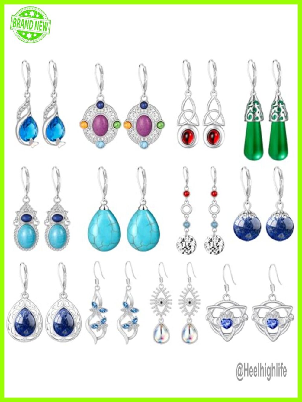 Boho Dangle Earrings Set 12 Pairs Teardrop Crystal Copper Drop Dangle